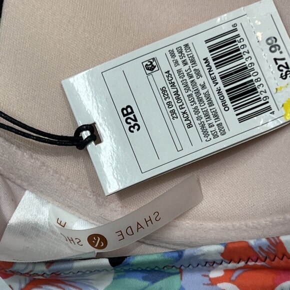 Shade‎ & Shore Bikini Top Womens 32B Tropical Floral Striped Halter Tie Resort - Picture 4 of 4